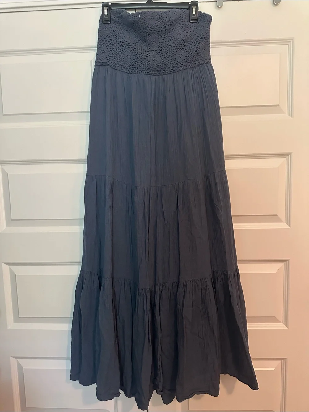 American Eagle Maxi Crochet Top Strapless Tiered Dress - Slate Blue - XL
